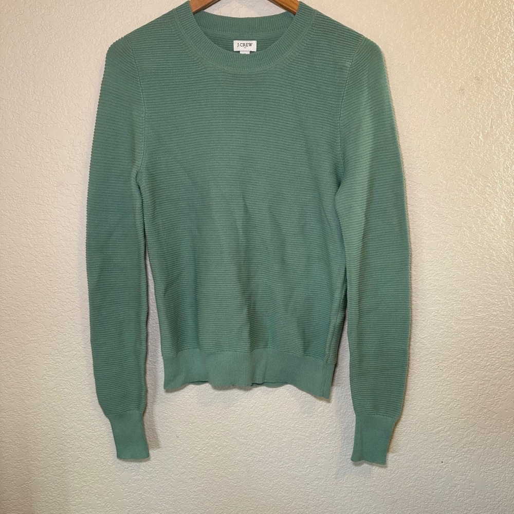J. Crew Mens Small Sweater Crewneck Pastel Green Cotton Ribbed‎ Casual Spring